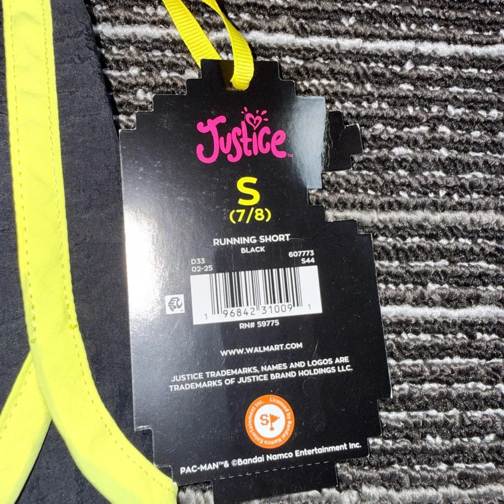 Justice Pac-Man Running Shorts Kids Size S 7/8 New Black Neon Yellow 607773